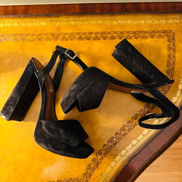 Steve Madden Womens Kierra Platform Black 70s Swagger Suede Sandals Size 8.5 - Picture 4 of 11